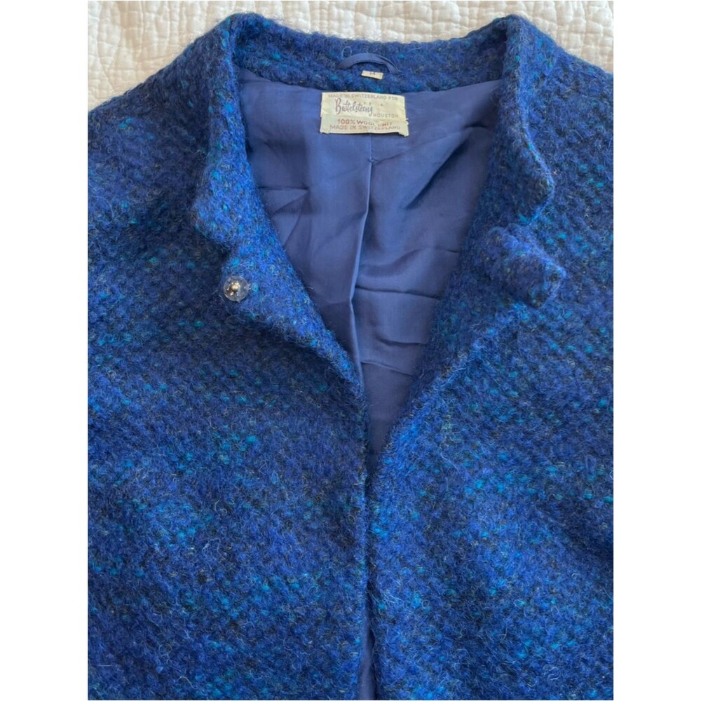 Vintage Battelsteins Houston 1960s Wool Lady Day Jacket Sz 14 Blue Career Luxury - Picture 9 of 11